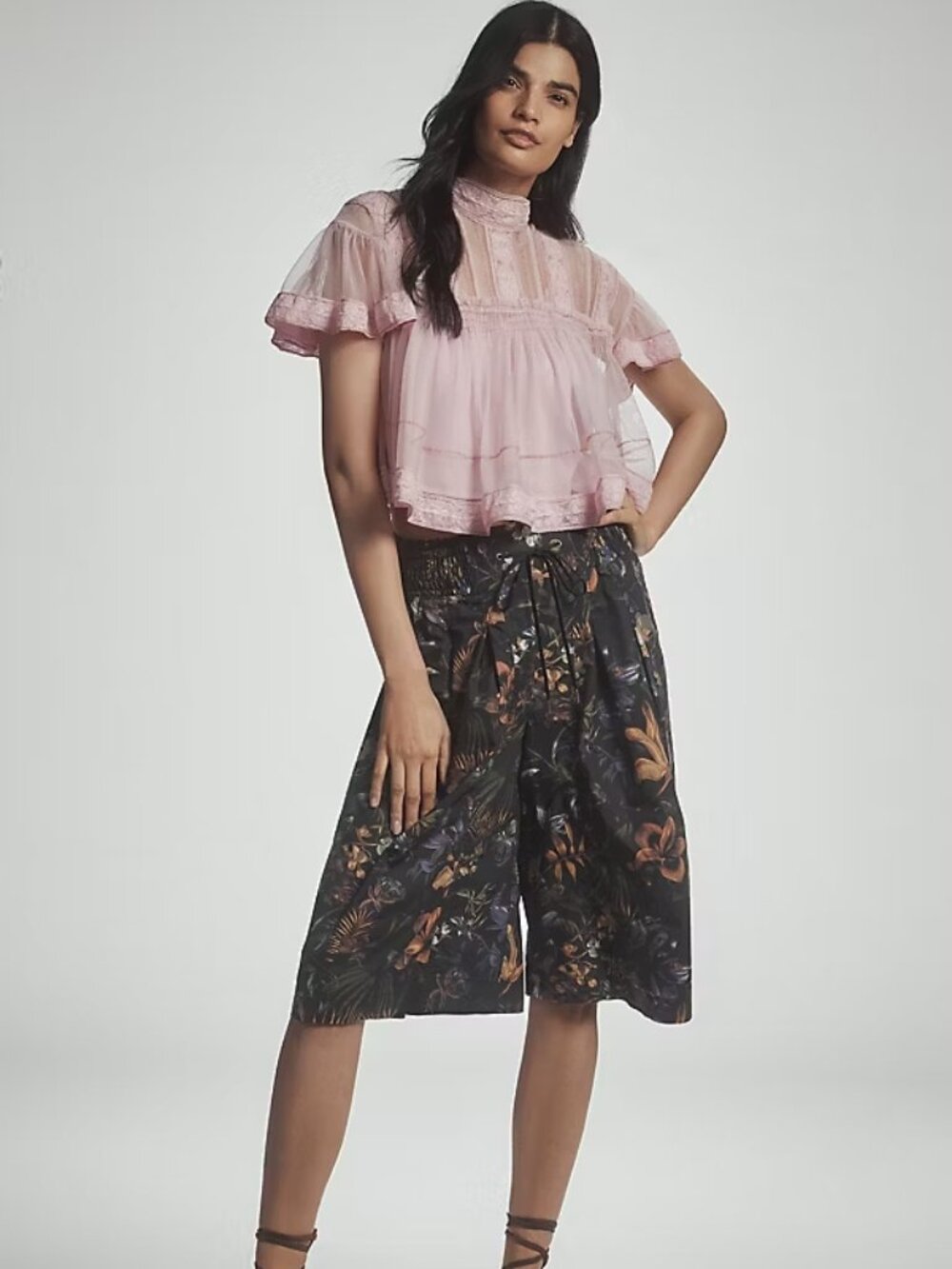 By Anthropologie Ruched Poplin Gaucho Pants M new with tag black floral
